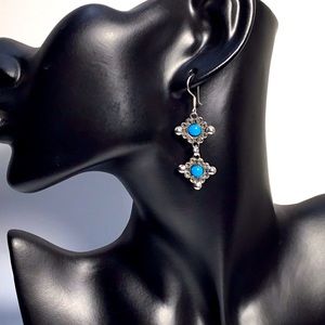 Blue glass turquoise earrings, 2” Length